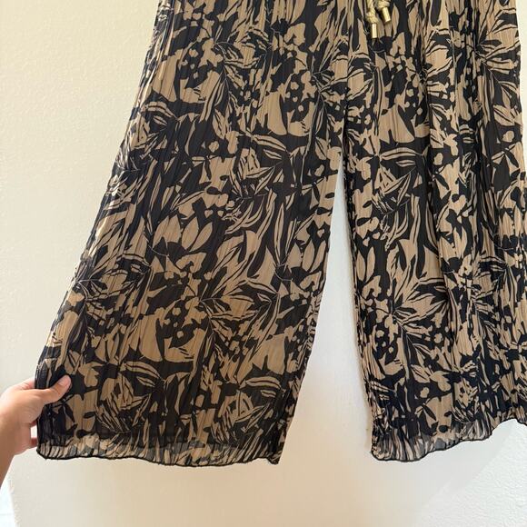 Jonathan Simkhai Floral Black & Tan chiffon pleated Flowy pants sz S - Picture 11 of 14